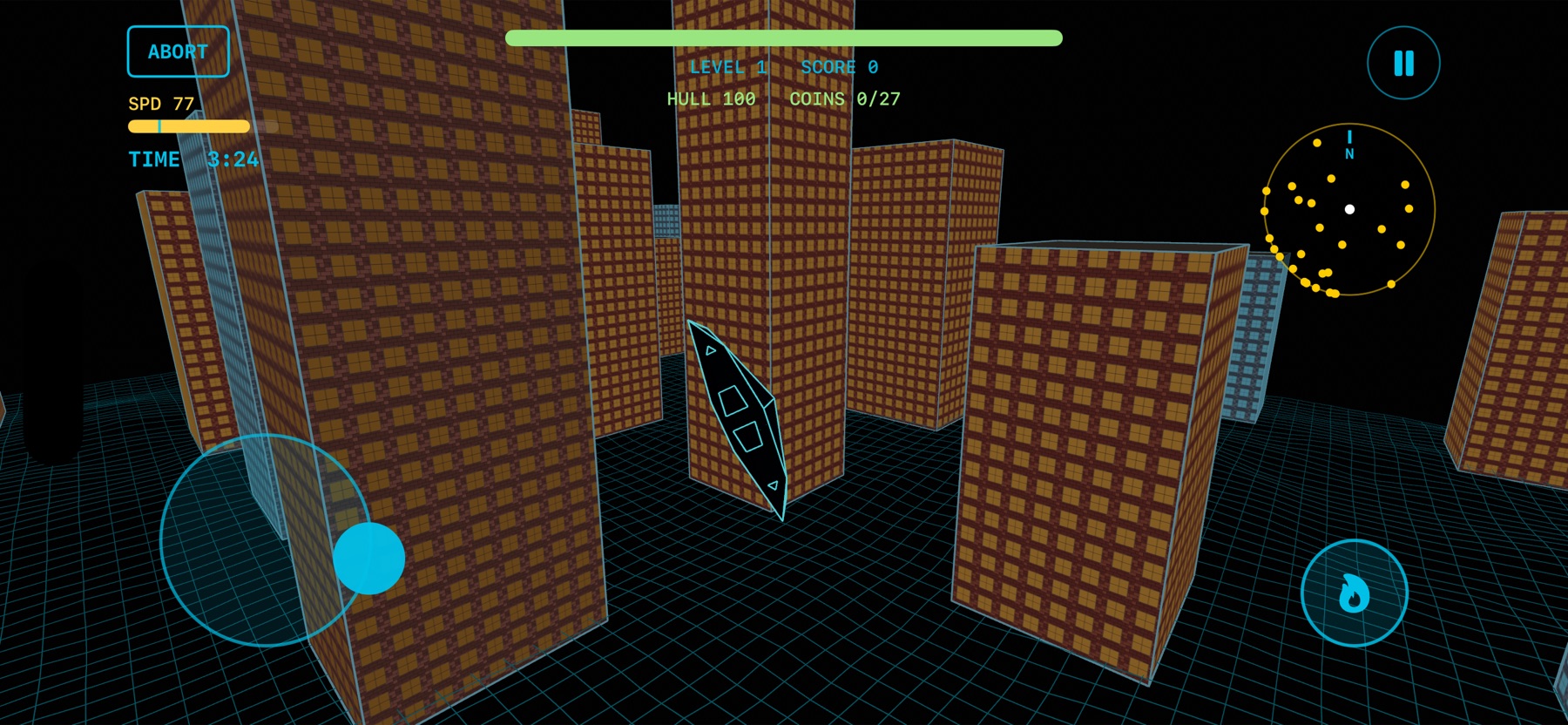 Banking past textured towers with boost ready